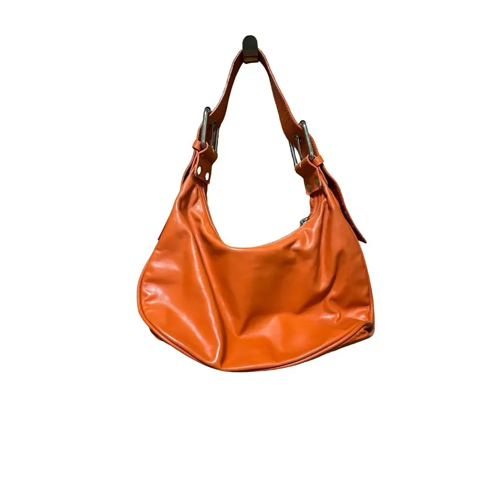 Made in Italy Orange Leather Slouchy Shoulder Hobo Bag